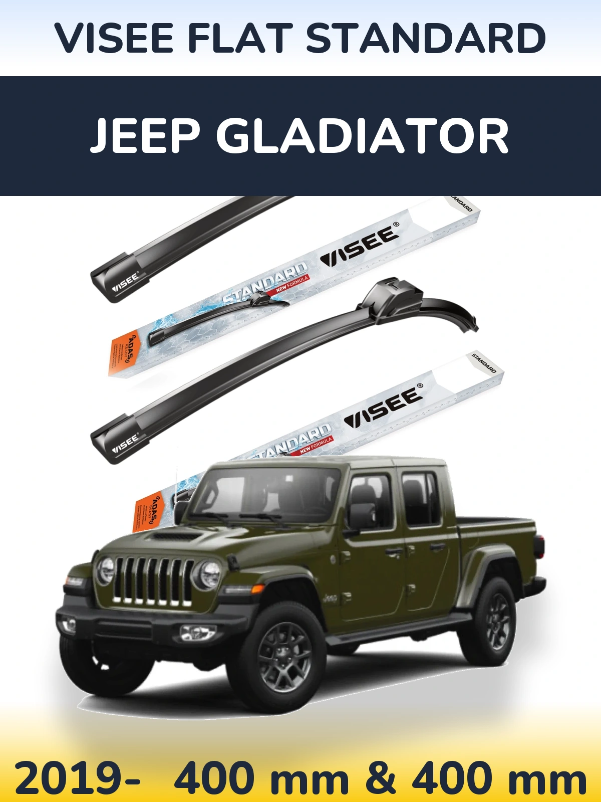 Front wiper blade set VISEE FLAT STANDARD 400 & 400 mm for Jeep Gladiator 2019-2026