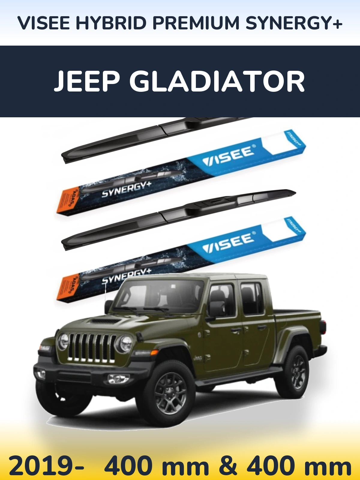 Komplet przednich wycieraczek VISEE HYBRID PREMIUM SYNERGY+ 400 & 400 mm do Jeep Gladiator 2019-2026