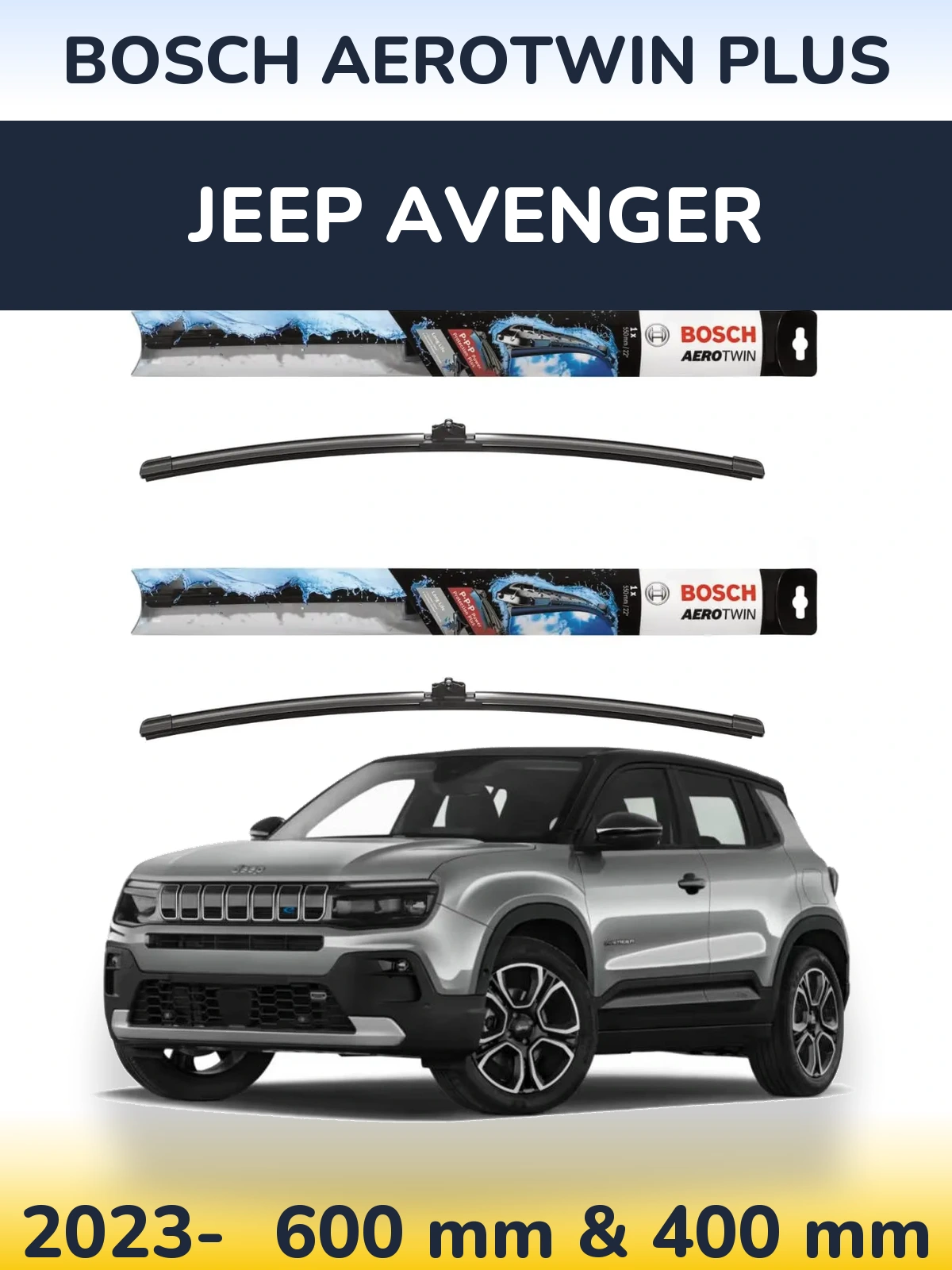 Комплект передних дворников BOSCH AeroTwin Plus 600 & 400 мм для Jeep Avenger 2023-2026