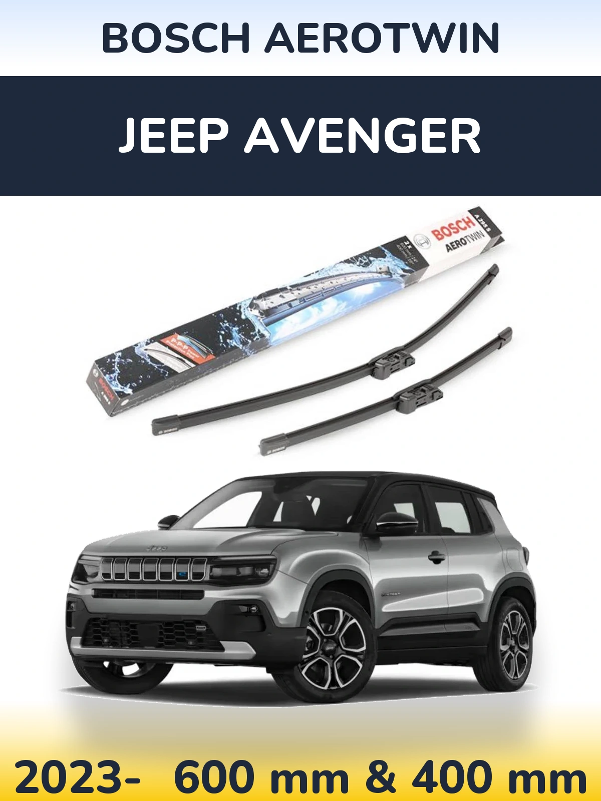 Front wiper blade set BOSCH AeroTwin 600 & 400 mm for Jeep Avenger 2023-2026