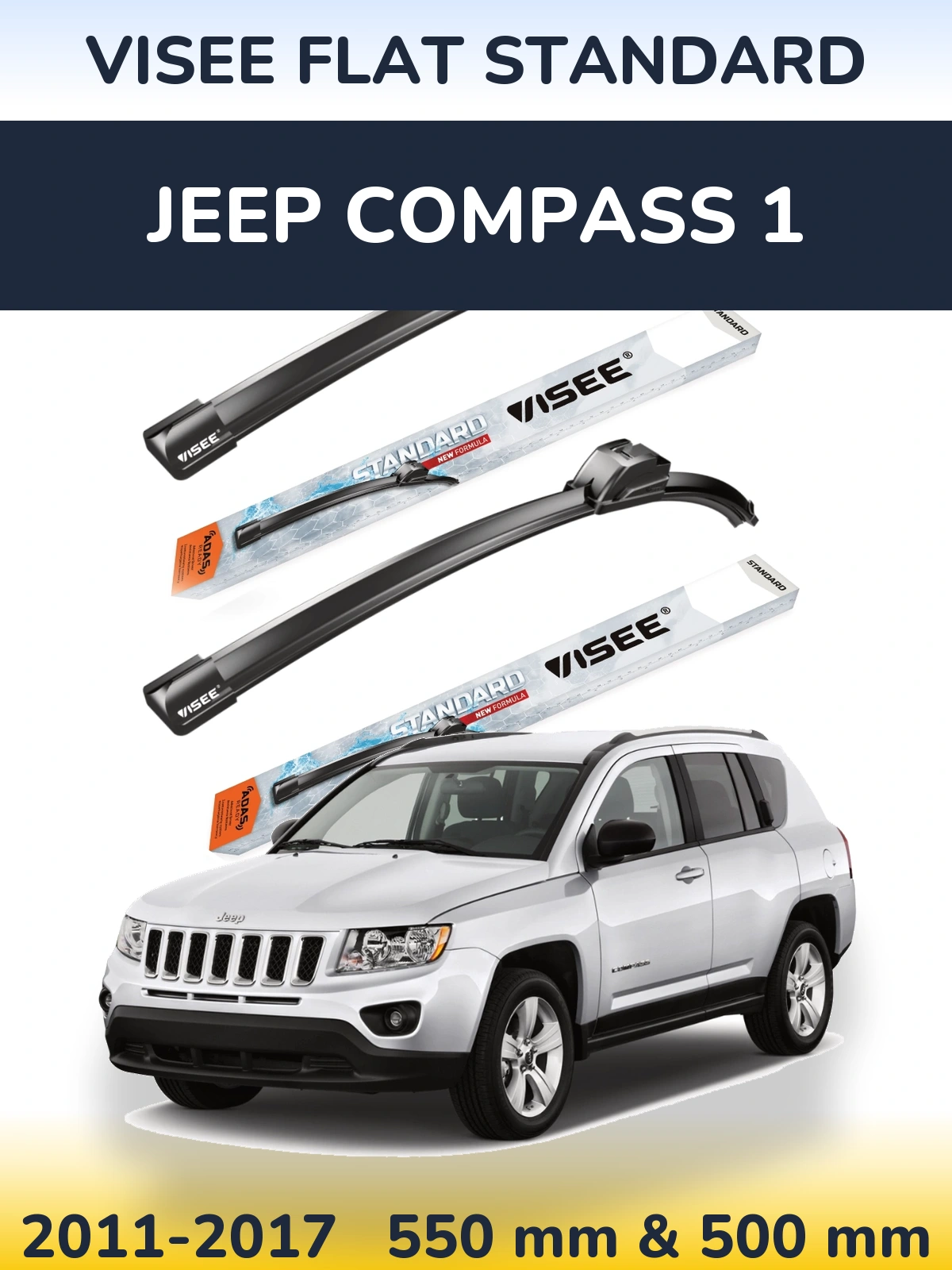 Komplet przednich wycieraczek VISEE FLAT STANDARD 550 & 500 mm do Jeep Compass 1 2011-2017