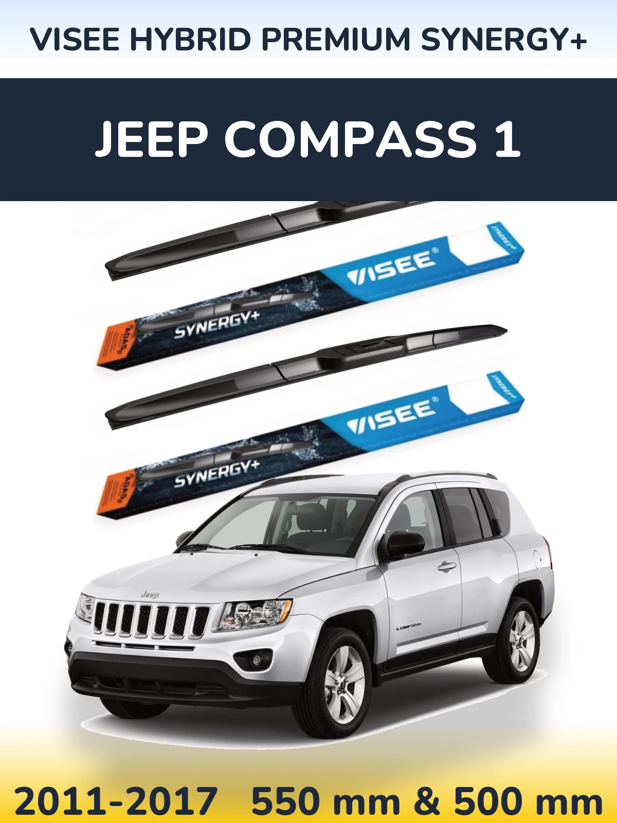 Комплект передніх щіток VISEE HYBRID PREMIUM SYNERGY+ 550 & 500 мм для Jeep Compass 1 2011-2017