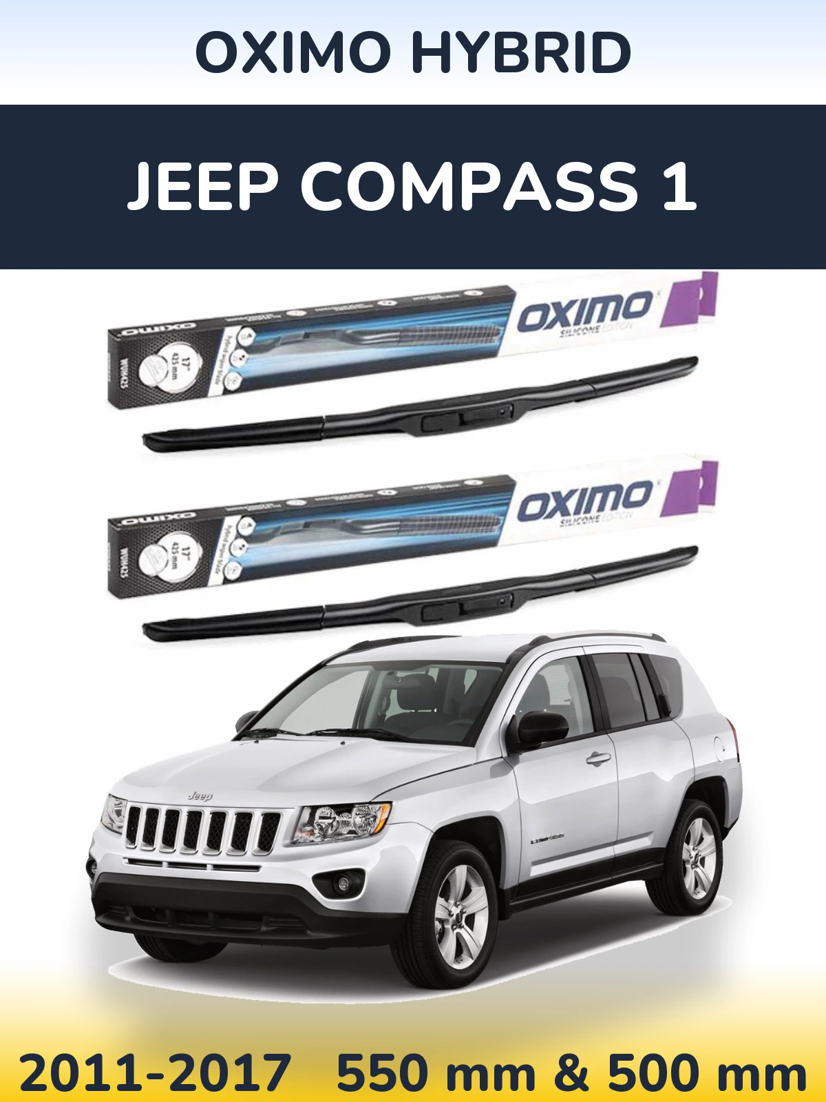 Front wiper blade set Oximo Hybrid 550 & 500 mm for Jeep Compass 1 2011-2017