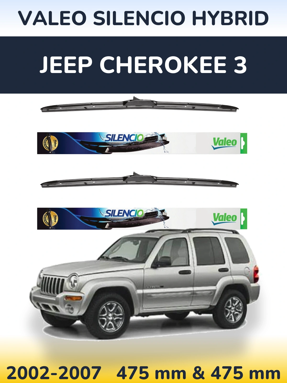 Комплект передних дворников Valeo Silencio Hybrid 475 & 475 мм для Jeep Cherokee 3 2002-2007