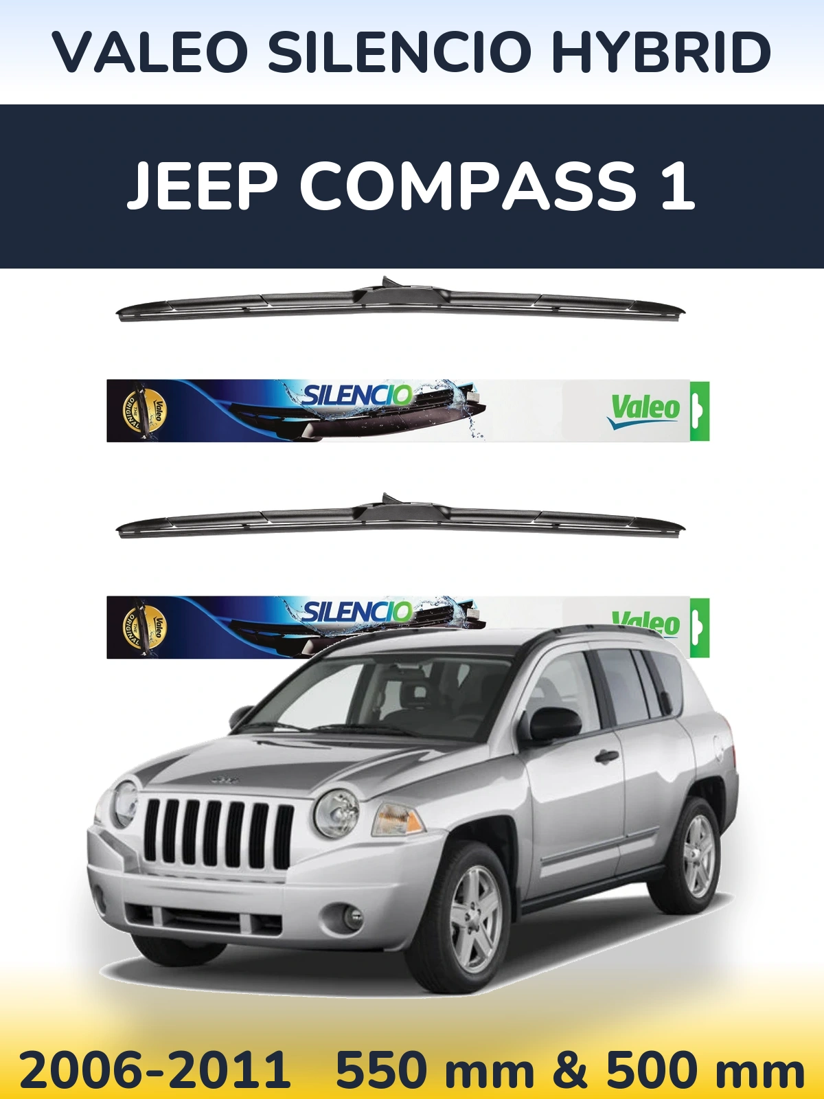 Komplet przednich wycieraczek Valeo Silencio Hybrid 550 & 500 mm do Jeep Compass 1 2006-2011