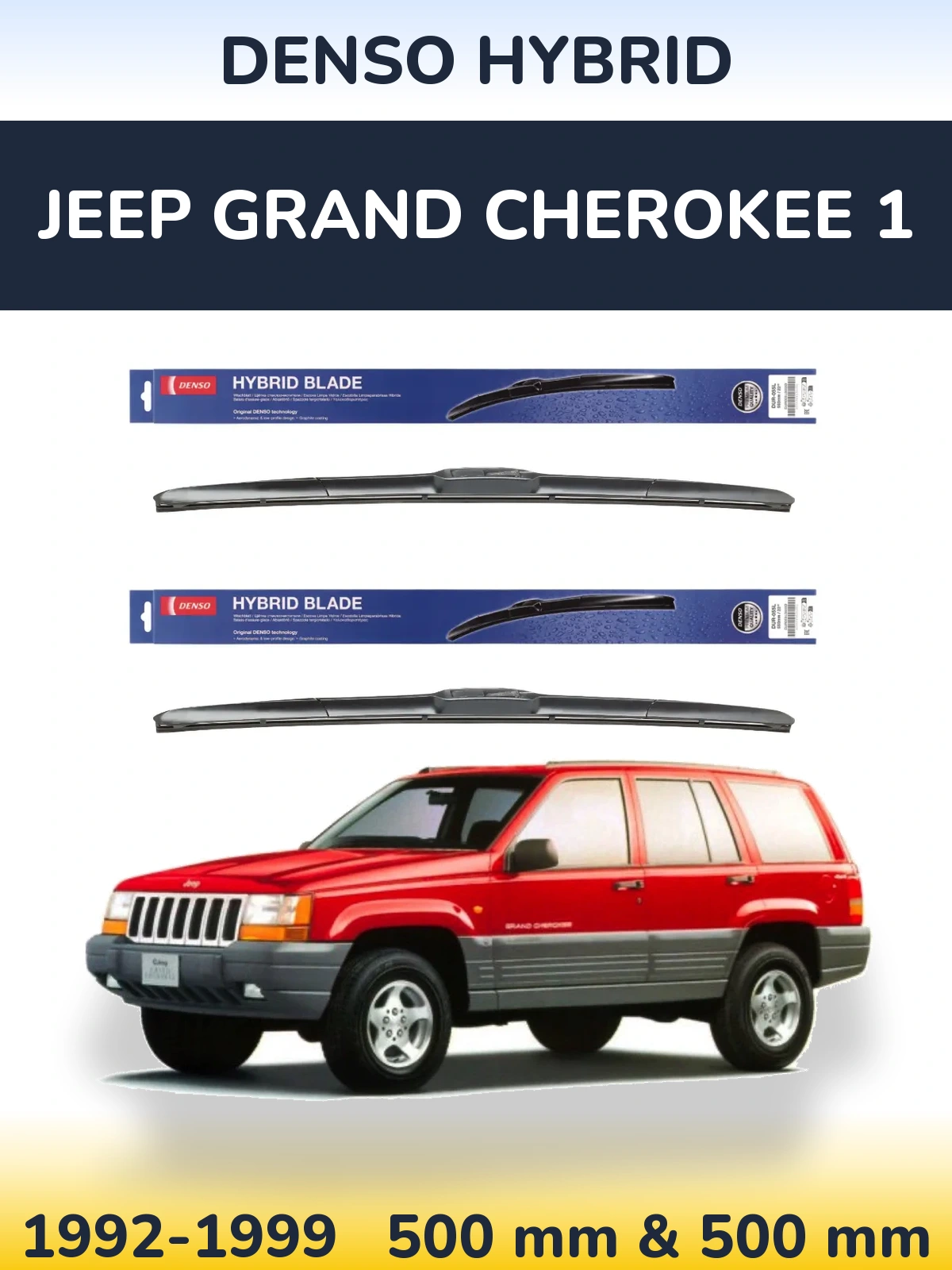 Komplet przednich wycieraczek Denso Hybrid 500 & 500 mm do Jeep Grand Cherokee 1 1992-1999
