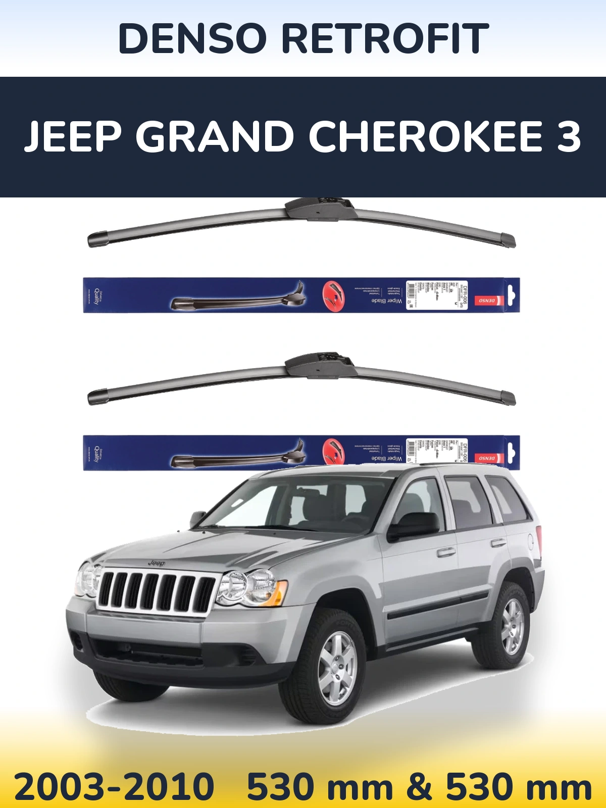 Komplet przednich wycieraczek Denso Retrofit 530 & 530 mm do Jeep Grand Cherokee 3 2003-2010