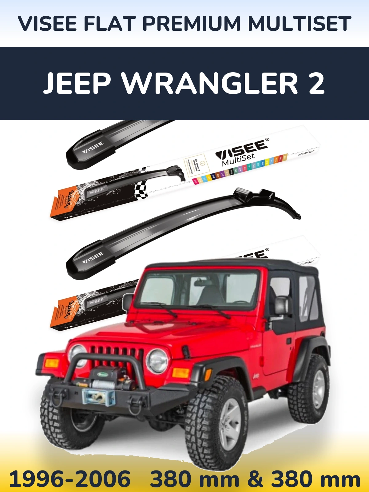 Front wiper blade set VISEE FLAT PREMIUM MultiSet 380 & 380 mm for Jeep Wrangler 2 1996-2006