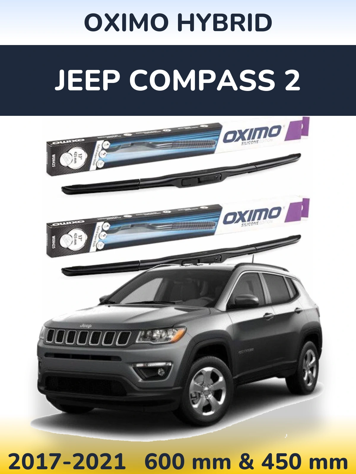 Komplet przednich wycieraczek Oximo Hybrid 600 & 450 mm do Jeep Compass 2 2017-2021