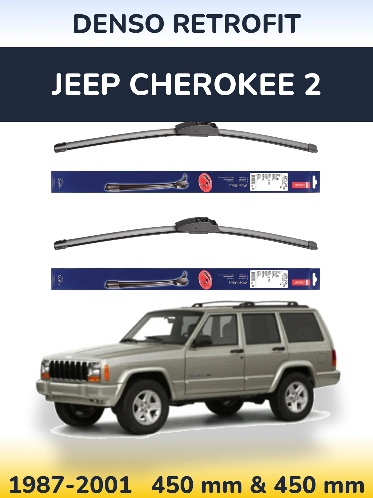 Komplet przednich wycieraczek Denso Retrofit 450 & 450 mm do Jeep Cherokee 2 1987-2001