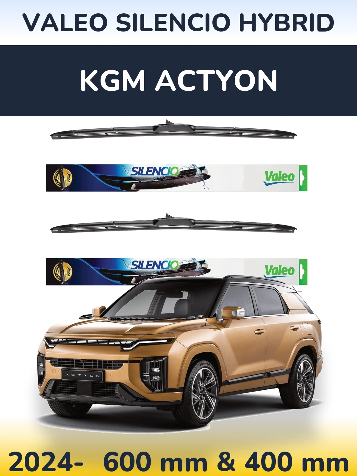 Комплект передних дворников Valeo Silencio Hybrid 600 & 400 мм для KGM Actyon 2024-2026