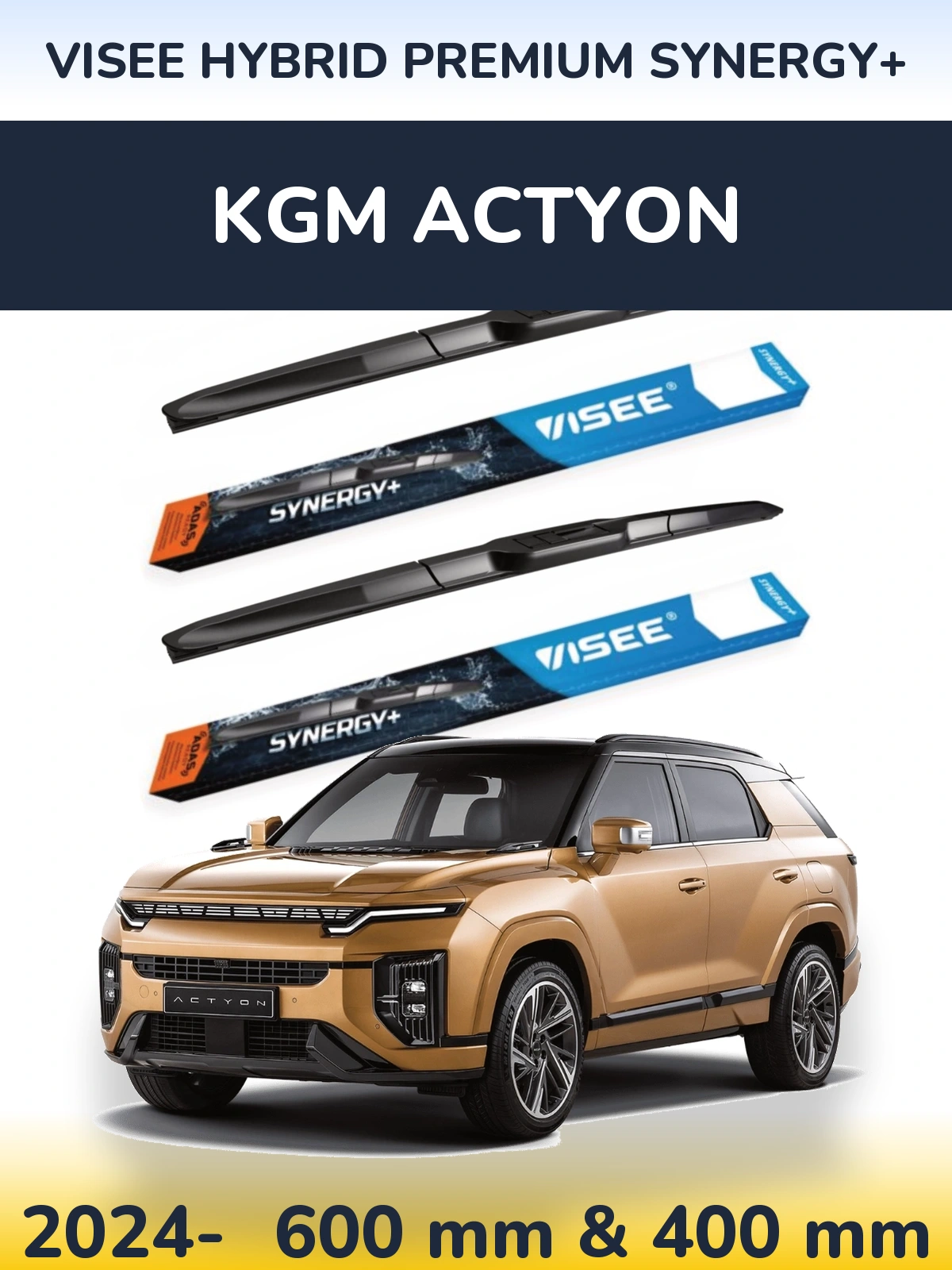 Front wiper blade set VISEE HYBRID PREMIUM SYNERGY+ 600 & 400 mm for KGM Actyon 2024-2026