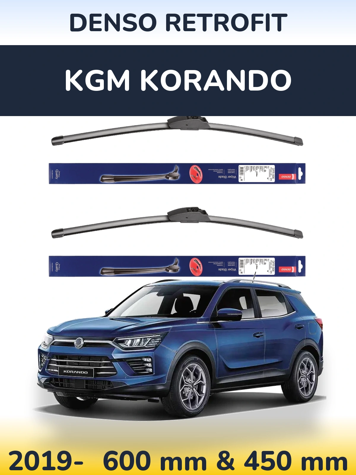 Komplet przednich wycieraczek Denso Retrofit 600 & 450 mm do KGM Korando 2019-2026