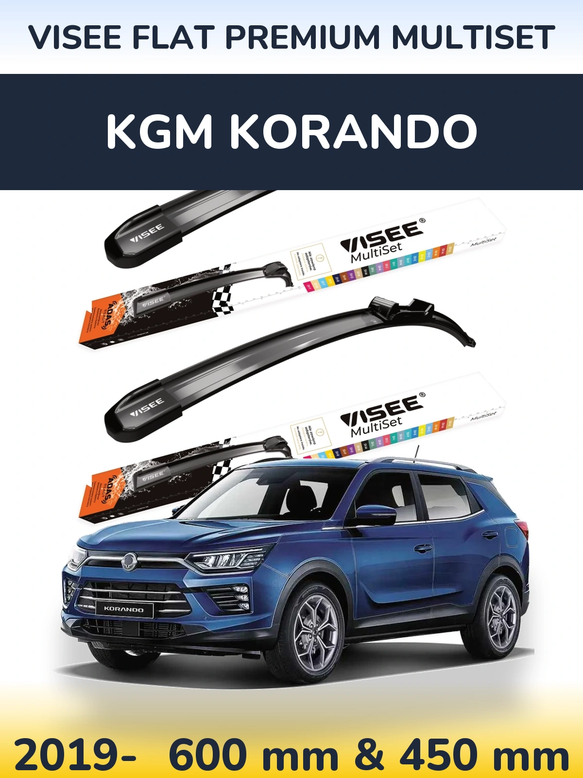 Front wiper blade set VISEE FLAT PREMIUM MultiSet 600 & 450 mm for KGM Korando 2019-2026