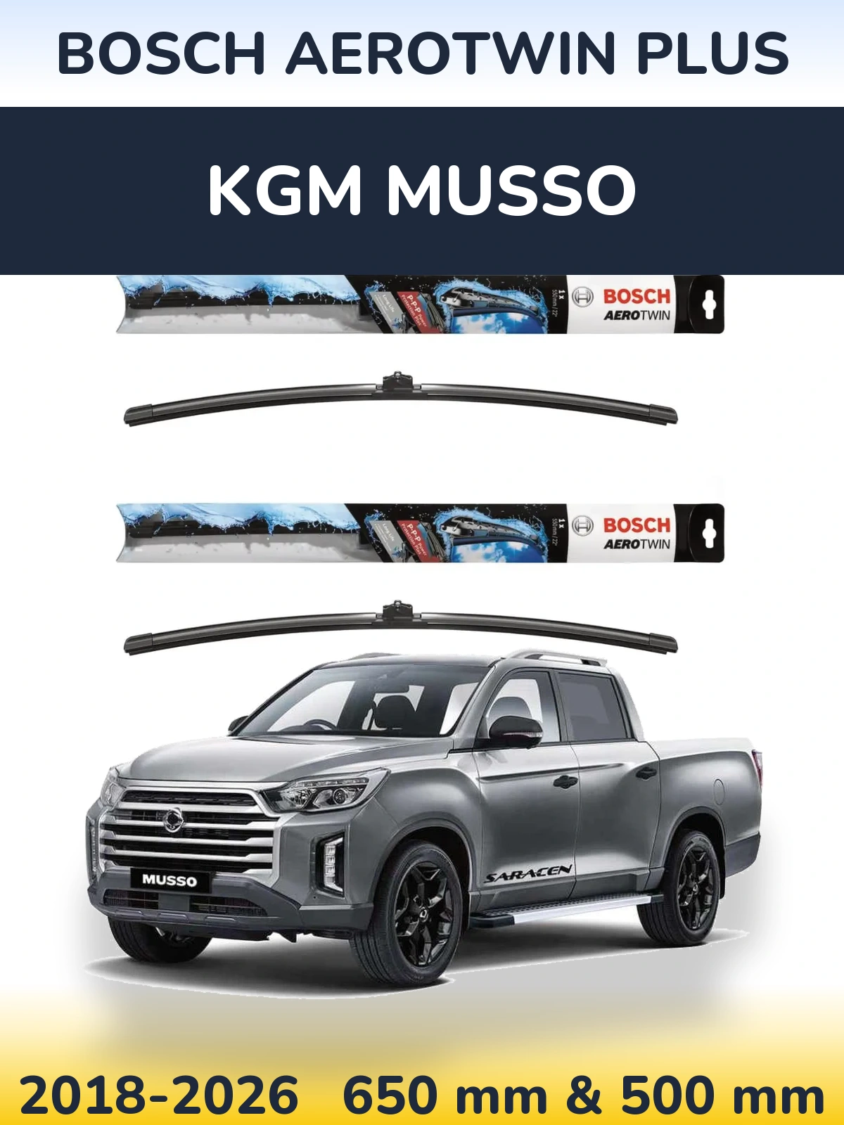 Комплект передніх щіток BOSCH AeroTwin Plus 650 & 500 мм для KGM Musso 2018-2026