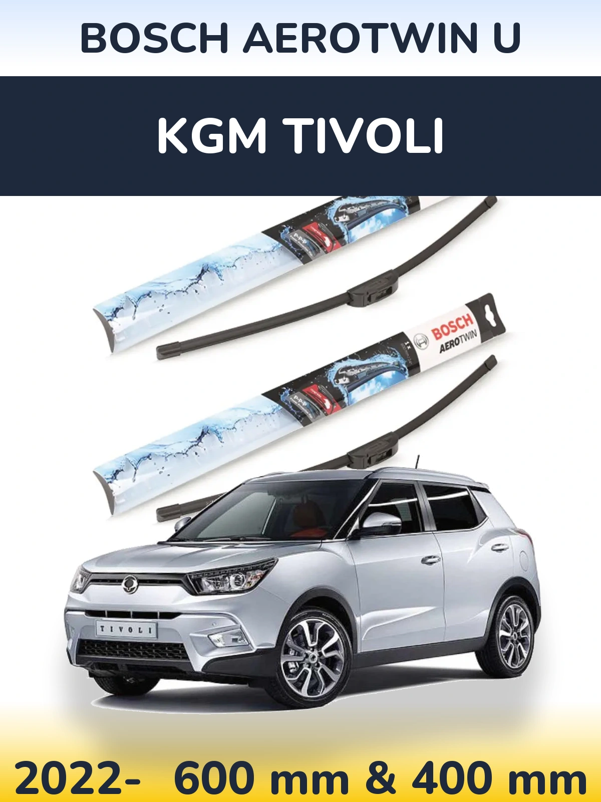 Komplet przednich wycieraczek BOSCH AeroTwin U 600 & 400 mm do KGM Tivoli 2022-2026