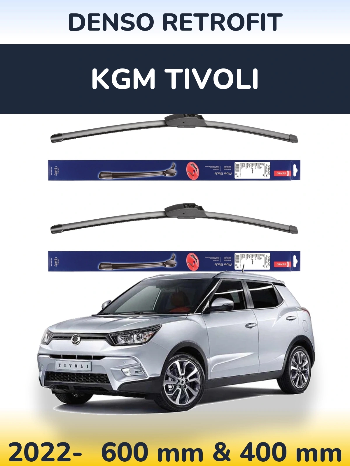 Komplet przednich wycieraczek Denso Retrofit 600 & 400 mm do KGM Tivoli 2022-2026