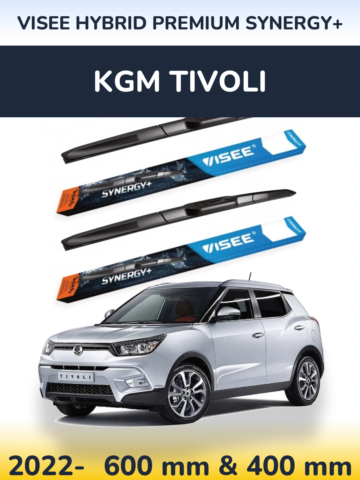 Front wiper blade set VISEE HYBRID PREMIUM SYNERGY+ 600 & 400 mm for KGM Tivoli 2022-2026