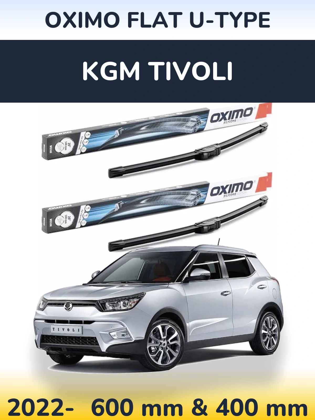 Front wiper blade set Oximo Flat U-type 600 & 400 mm for KGM Tivoli 2022-2026