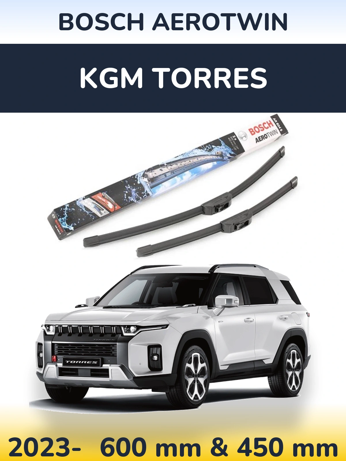 Комплект передніх щіток BOSCH AeroTwin 600 & 450 мм для KGM Torres 2023-2026
