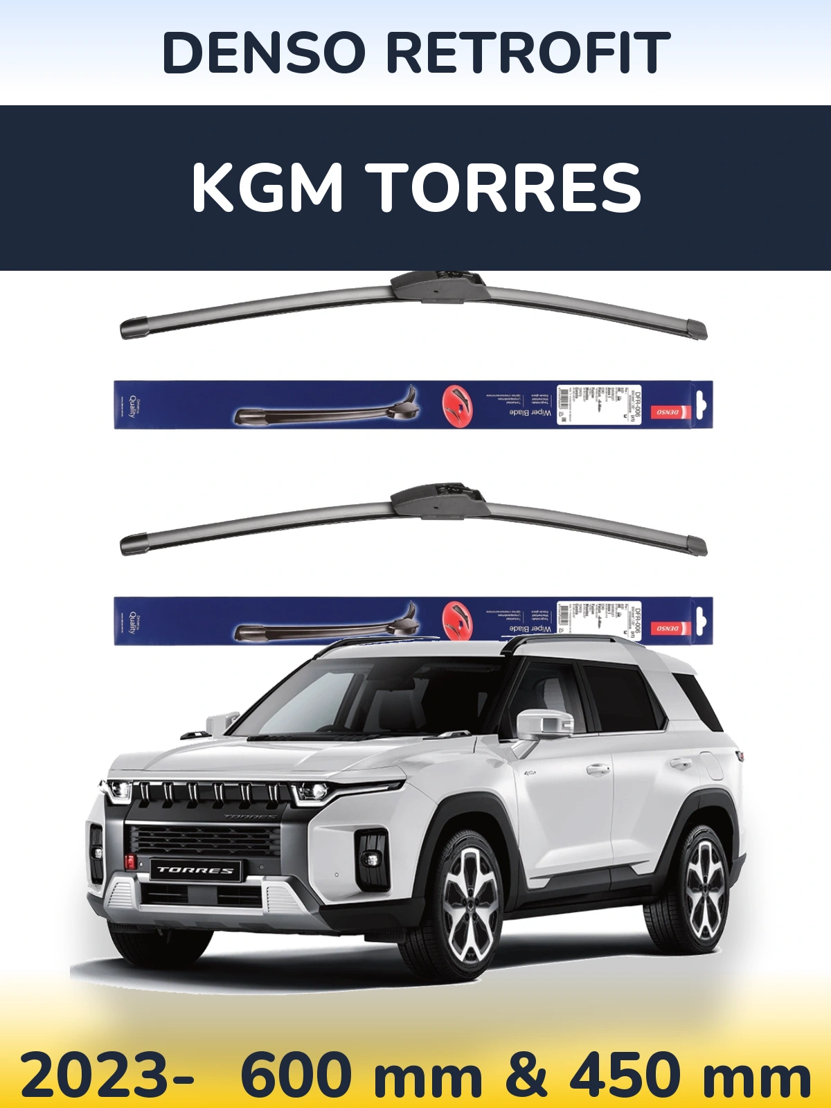 Front wiper blade set Denso Retrofit 600 & 450 mm for KGM Torres 2023-2026