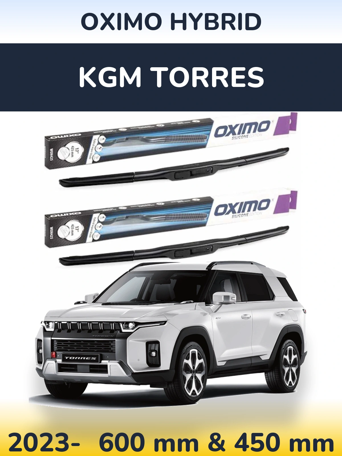 Комплект передних дворников Oximo Hybrid 600 & 450 мм для KGM Torres 2023-2026