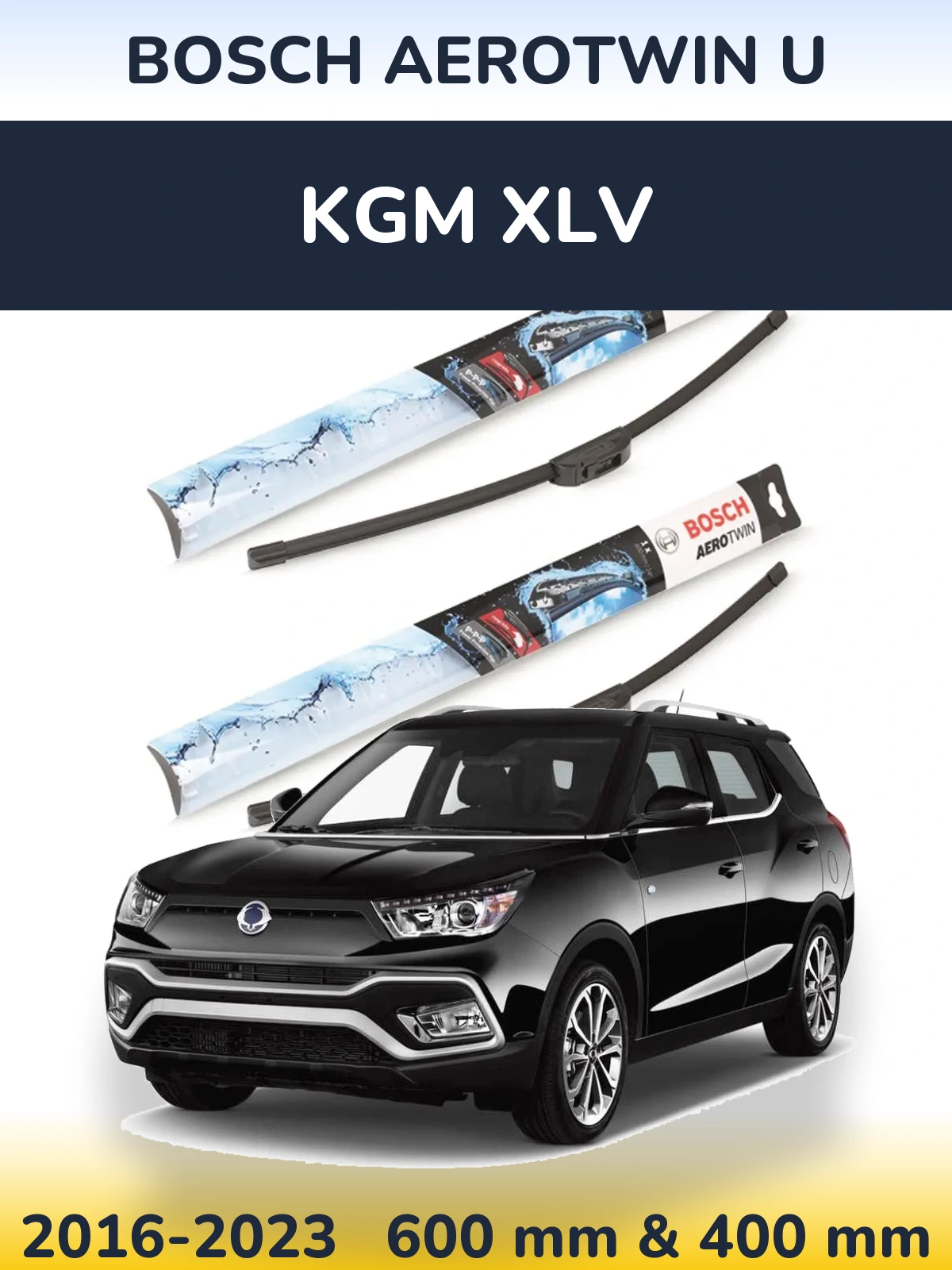 Комплект передних дворников BOSCH AeroTwin U 600 & 400 мм для KGM XLV 2016-2023
