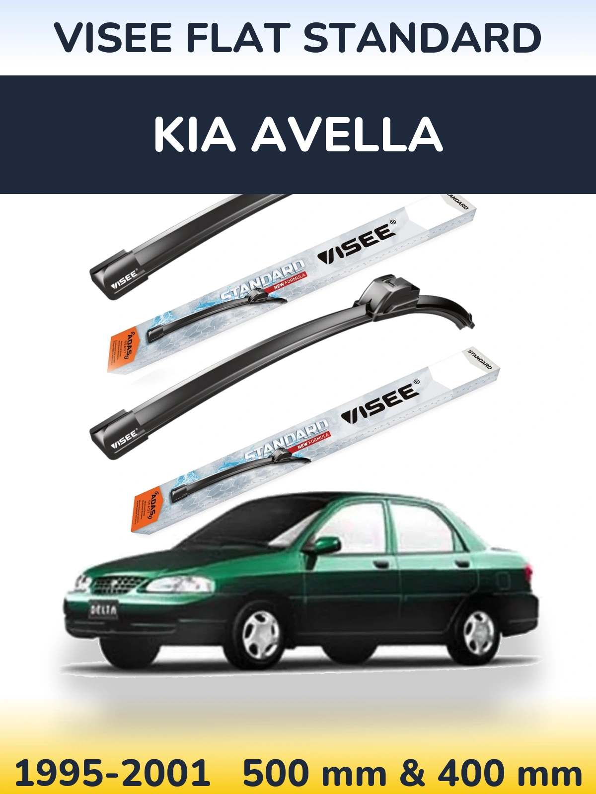 Комплект передних дворников VISEE FLAT STANDARD 500 & 400 мм для KIA Avella 1995-2001