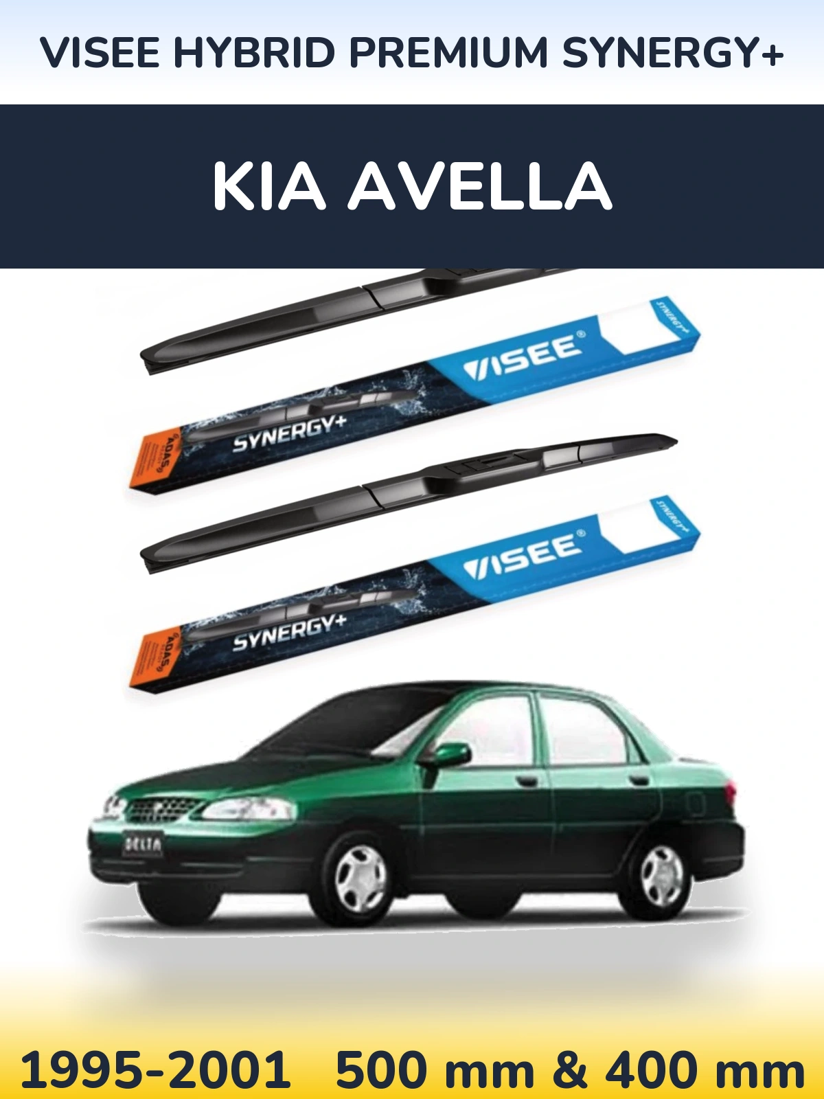Комплект передних дворников VISEE HYBRID PREMIUM SYNERGY+ 500 & 400 мм для KIA Avella 1995-2001