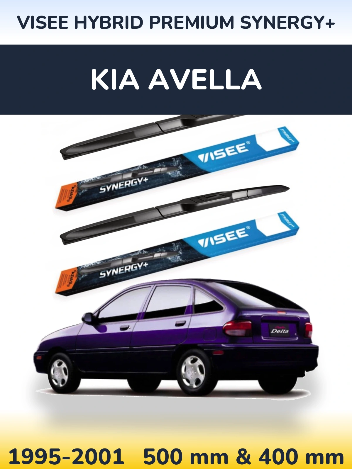 Front wiper blade set VISEE HYBRID PREMIUM SYNERGY+ 500 & 400 mm for KIA Avella 1995-2001