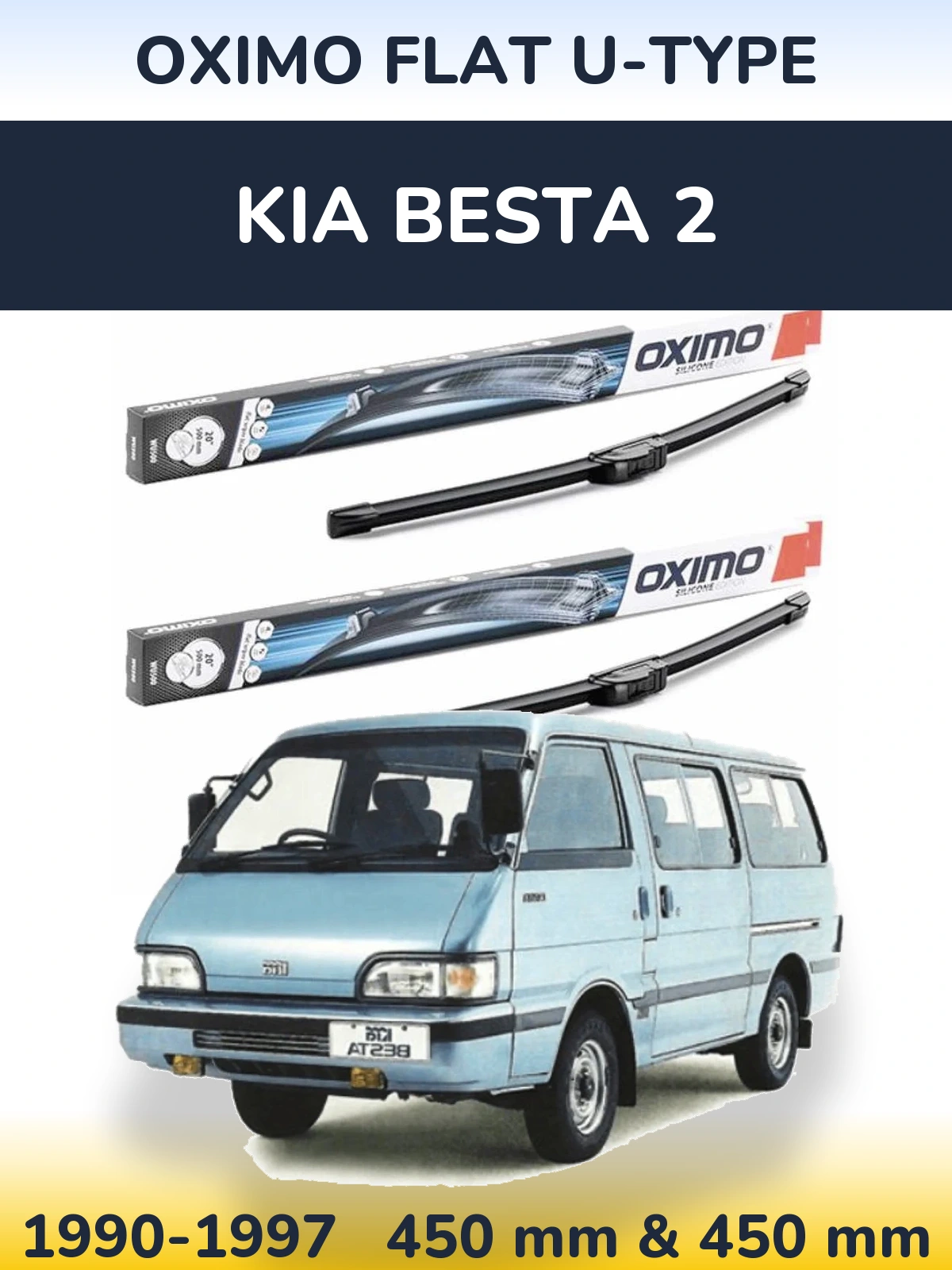 Front wiper blade set Oximo Flat U-type 450 & 450 mm for KIA Besta 2 1990-1997