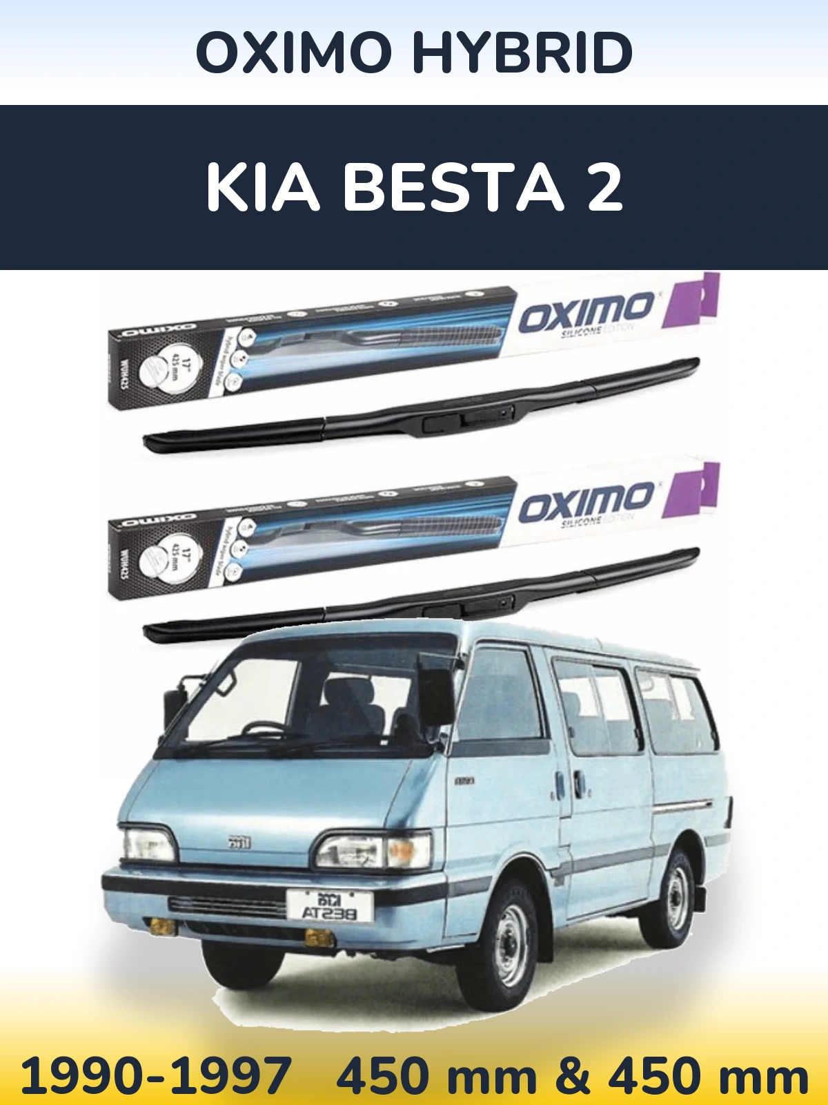 Front wiper blade set Oximo Hybrid 450 & 450 mm for KIA Besta 2 1990-1997
