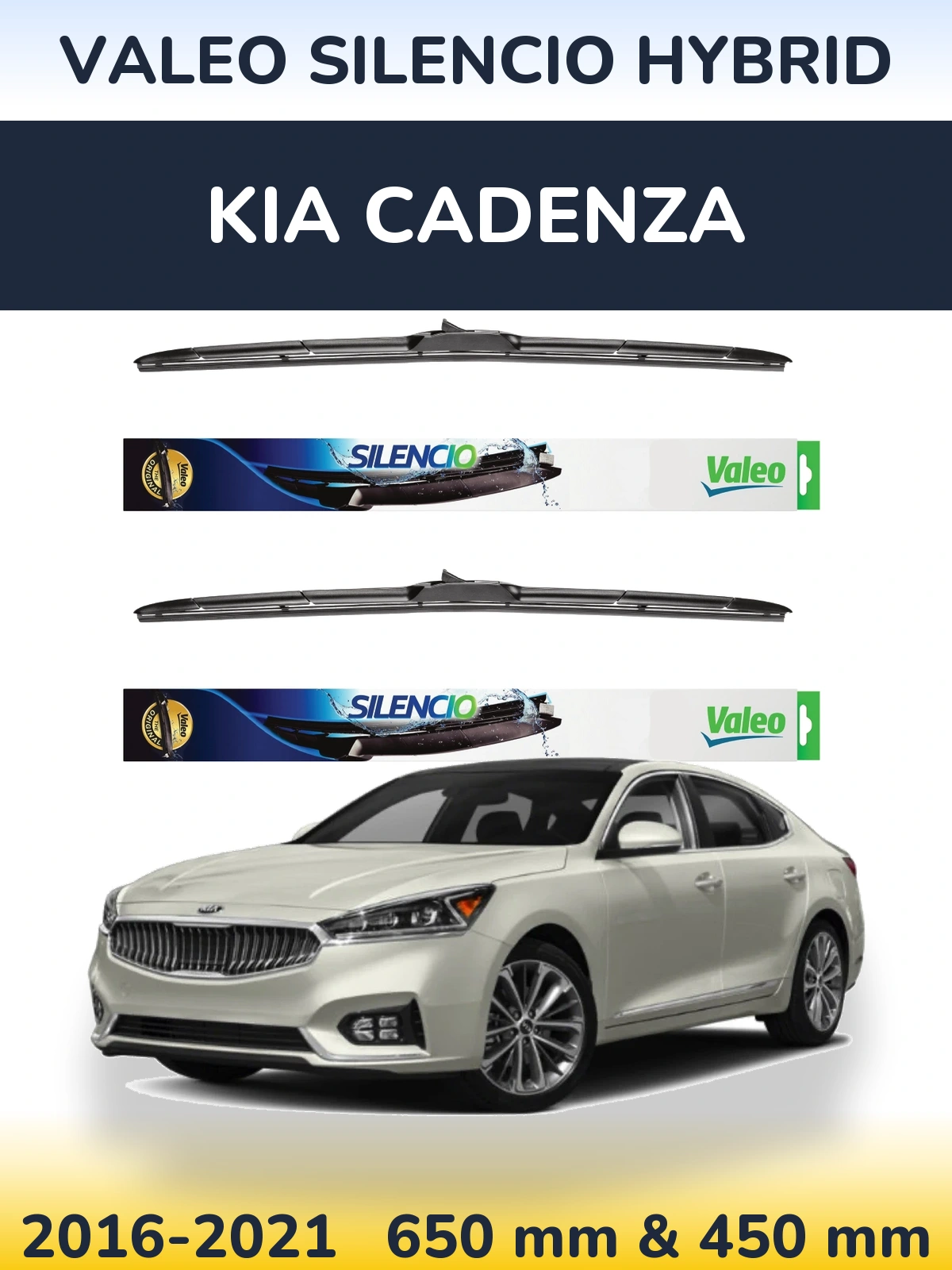 Комплект передніх щіток Valeo Silencio Hybrid 650 & 450 мм для KIA Cadenza 2016-2021