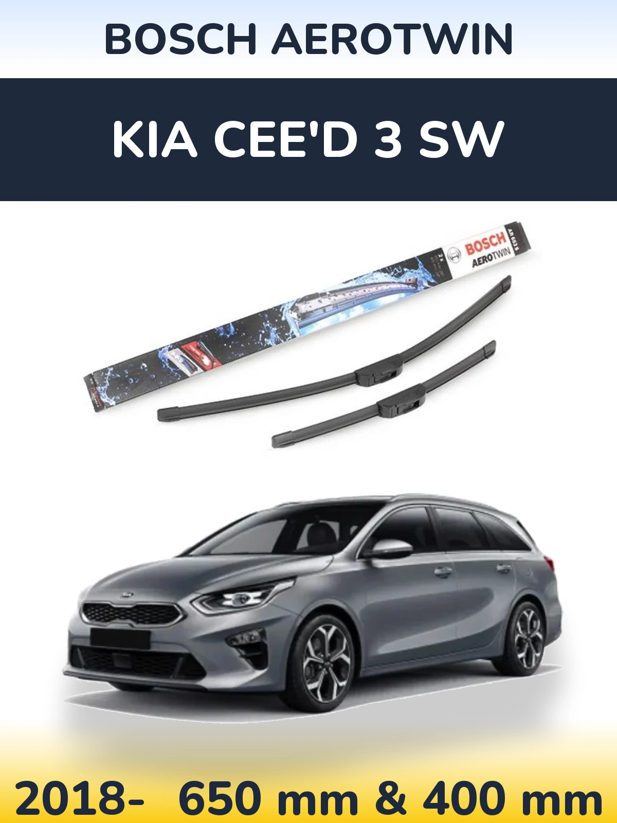Komplet przednich wycieraczek BOSCH AeroTwin 650 & 400 mm do KIA Cee'd 3 SW 2018-2026