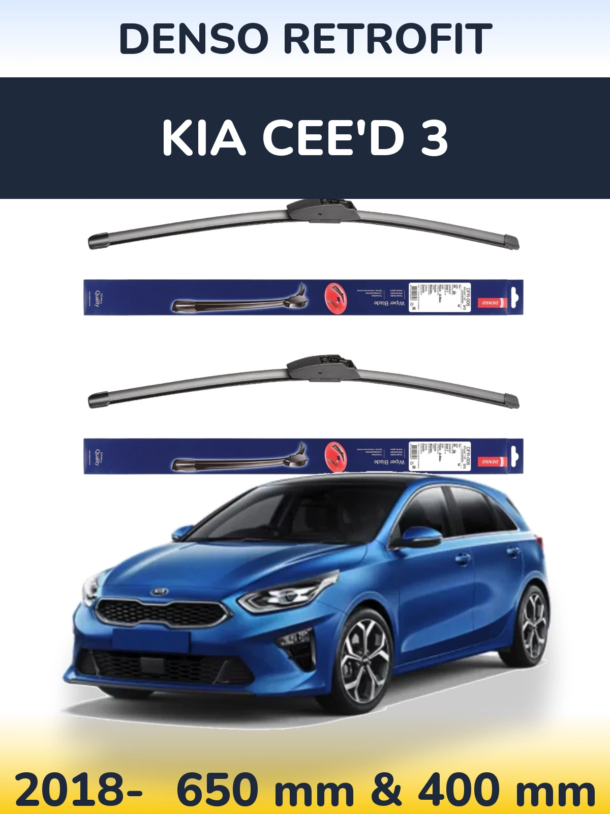 Komplet przednich wycieraczek Denso Retrofit 650 & 400 mm do KIA Cee'd 3 2018-2026