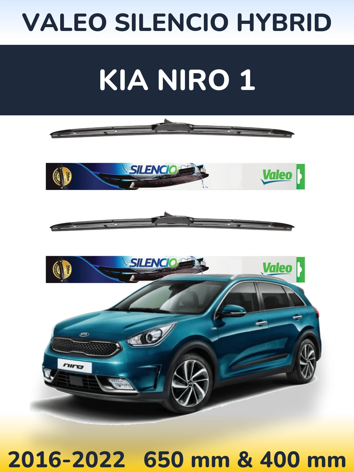 Front wiper blade set Valeo Silencio Hybrid 650 & 400 mm for KIA Niro 1 2016-2022