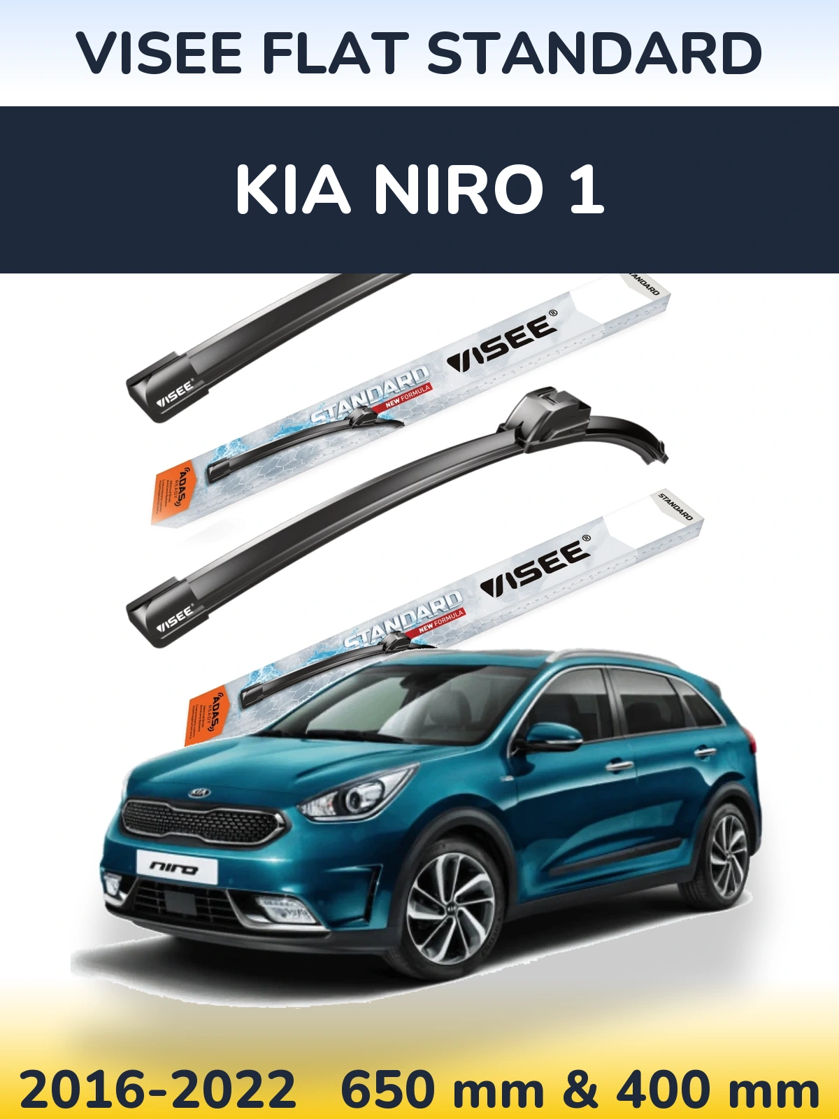 Komplet przednich wycieraczek VISEE FLAT STANDARD 650 & 400 mm do KIA Niro 1 2016-2022