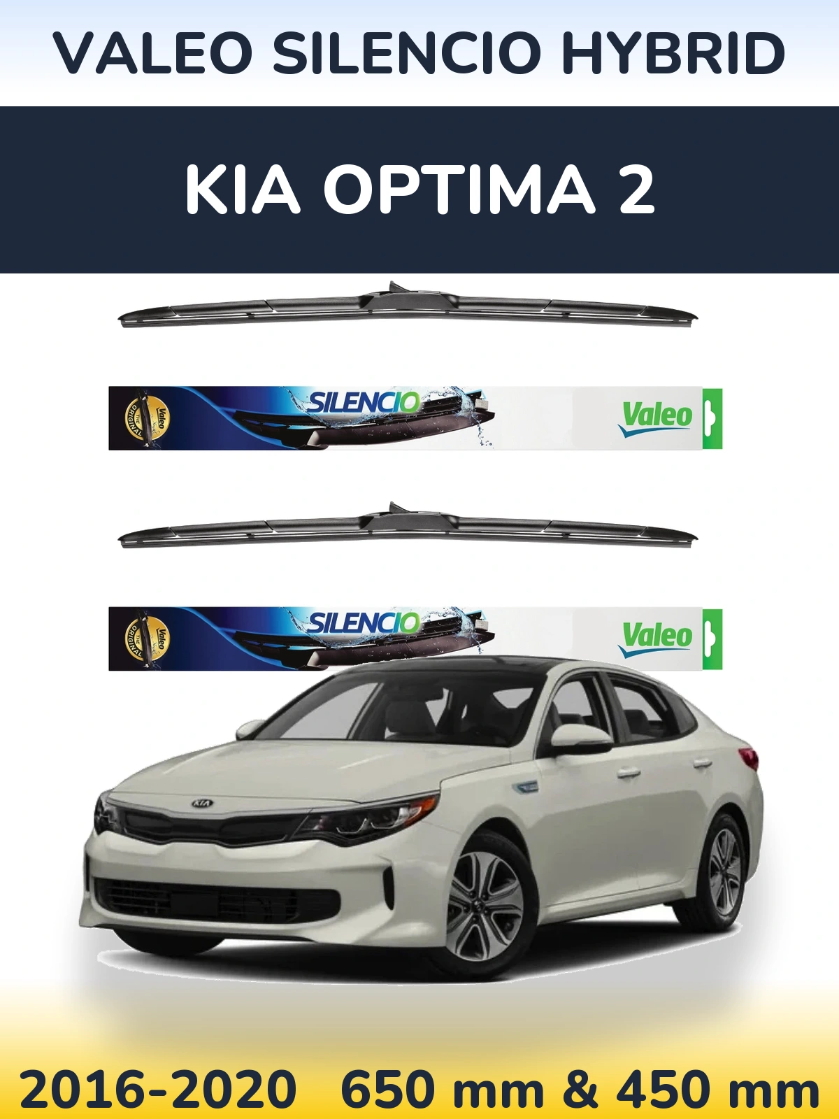 Front wiper blade set Valeo Silencio Hybrid 650 & 450 mm for KIA Optima 2 2016-2020