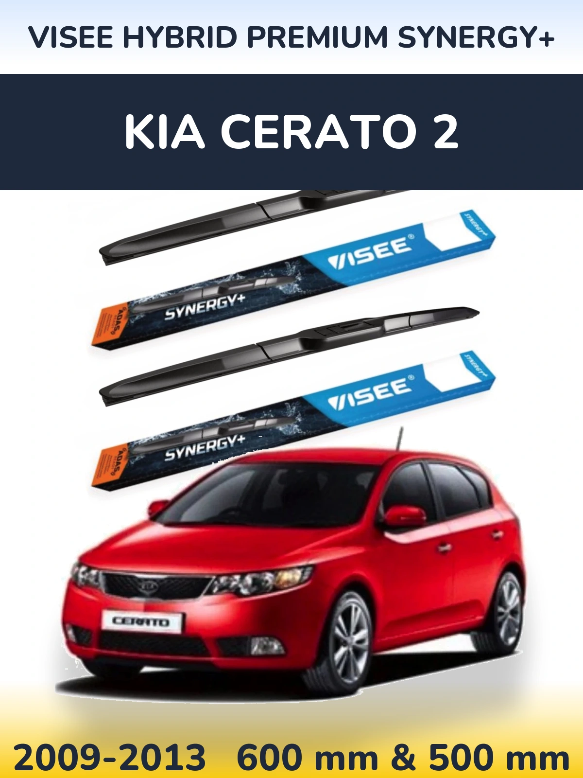 Front wiper blade set VISEE HYBRID PREMIUM SYNERGY+ 600 & 500 mm for KIA Cerato 2 2009-2013