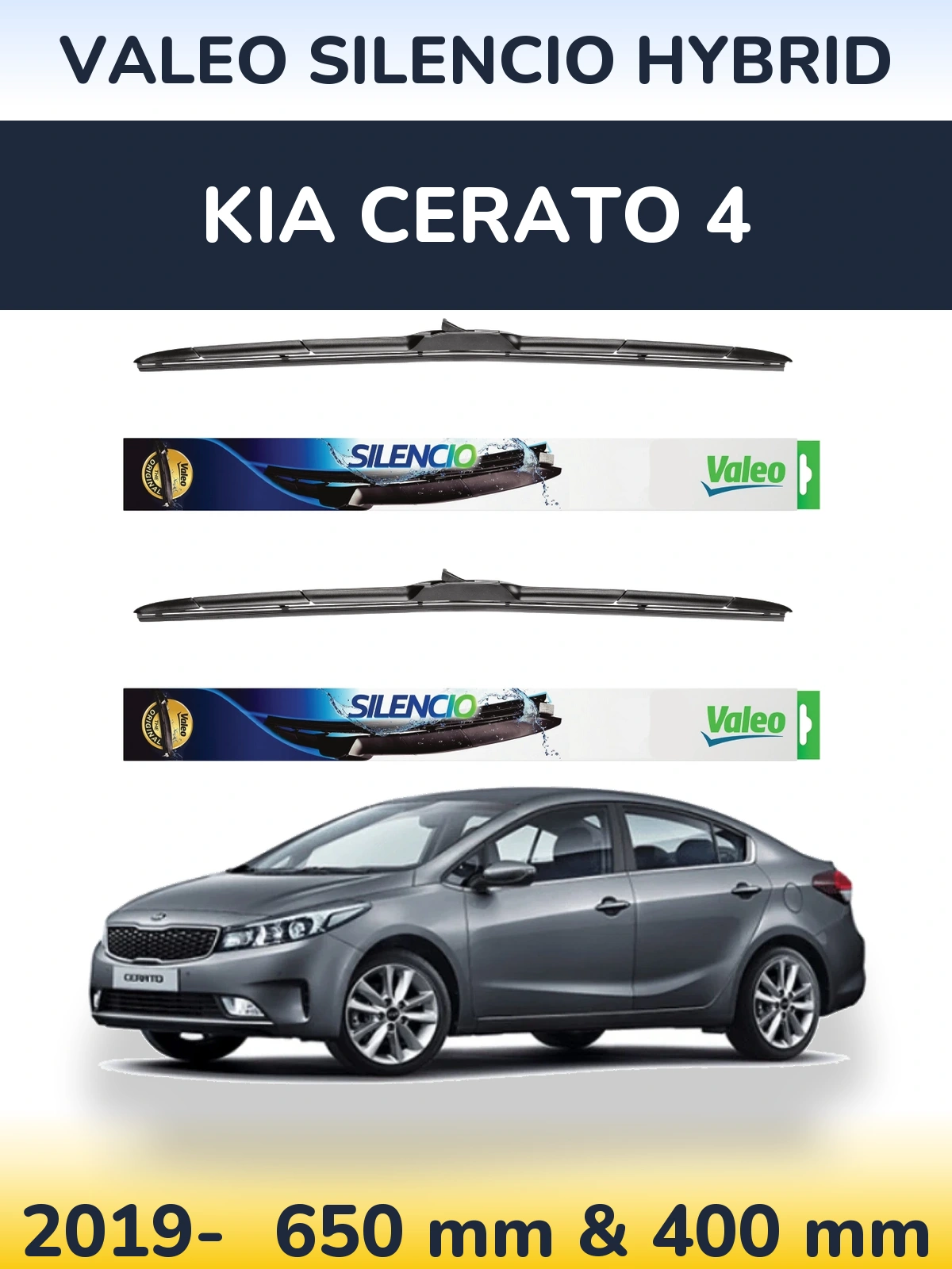 Front wiper blade set Valeo Silencio Hybrid 650 & 400 mm for KIA Cerato 4 2019-2026