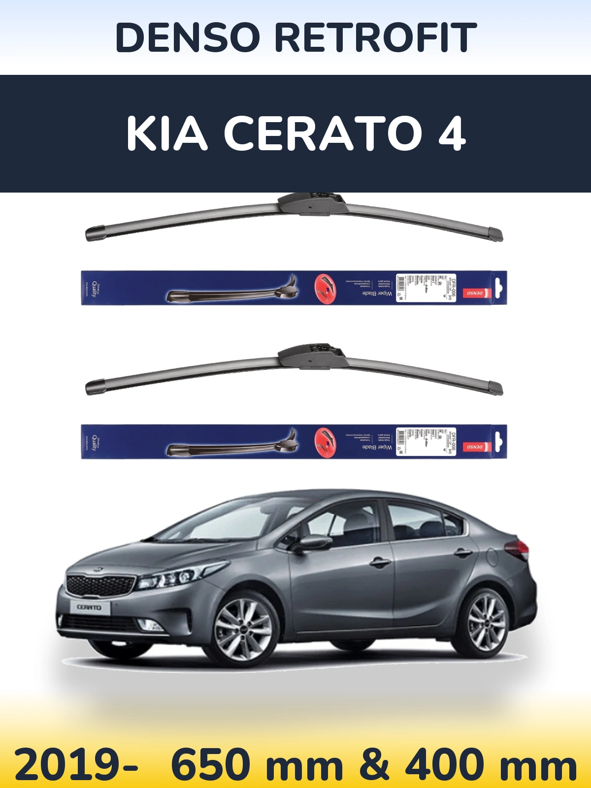 Front wiper blade set Denso Retrofit 650 & 400 mm for KIA Cerato 4 2019-2026