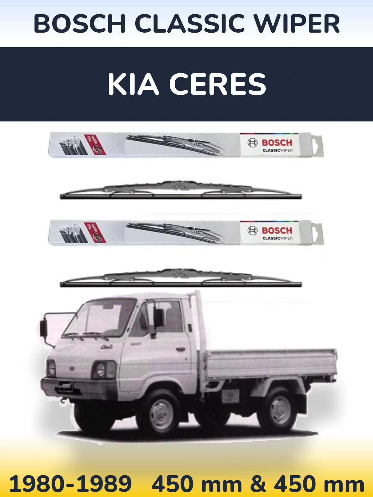 Front wiper blade set BOSCH Classic Wiper 450 & 450 mm for KIA Ceres 1980-1989