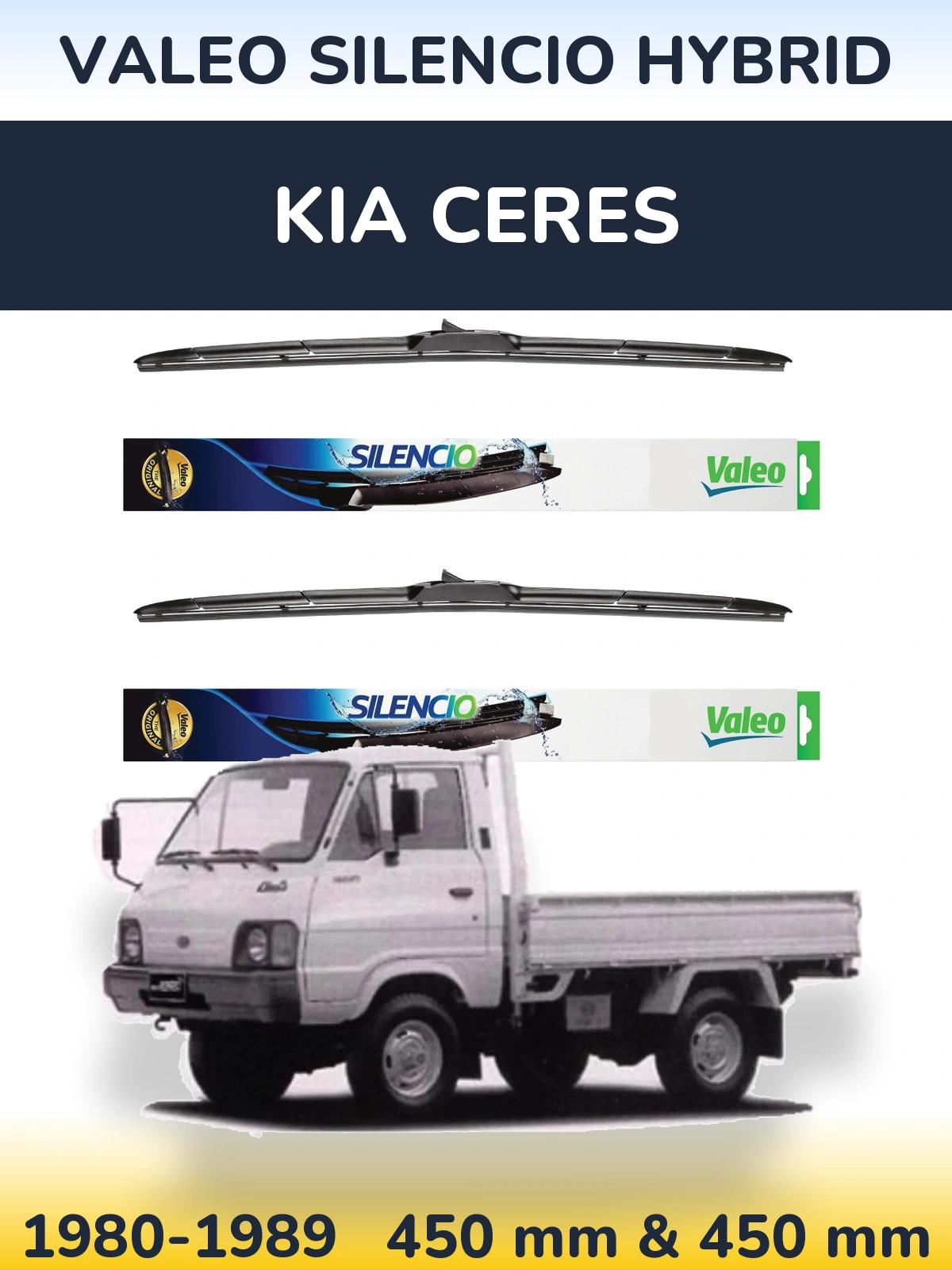 Комплект передніх щіток Valeo Silencio Hybrid 450 & 450 мм для KIA Ceres 1980-1989