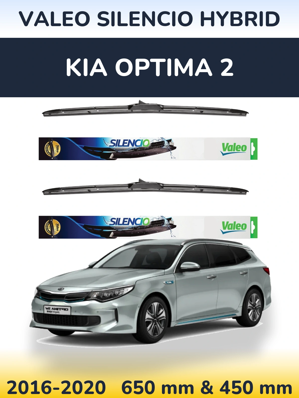 Комплект передніх щіток Valeo Silencio Hybrid 650 & 450 мм для KIA Optima 2 2016-2020