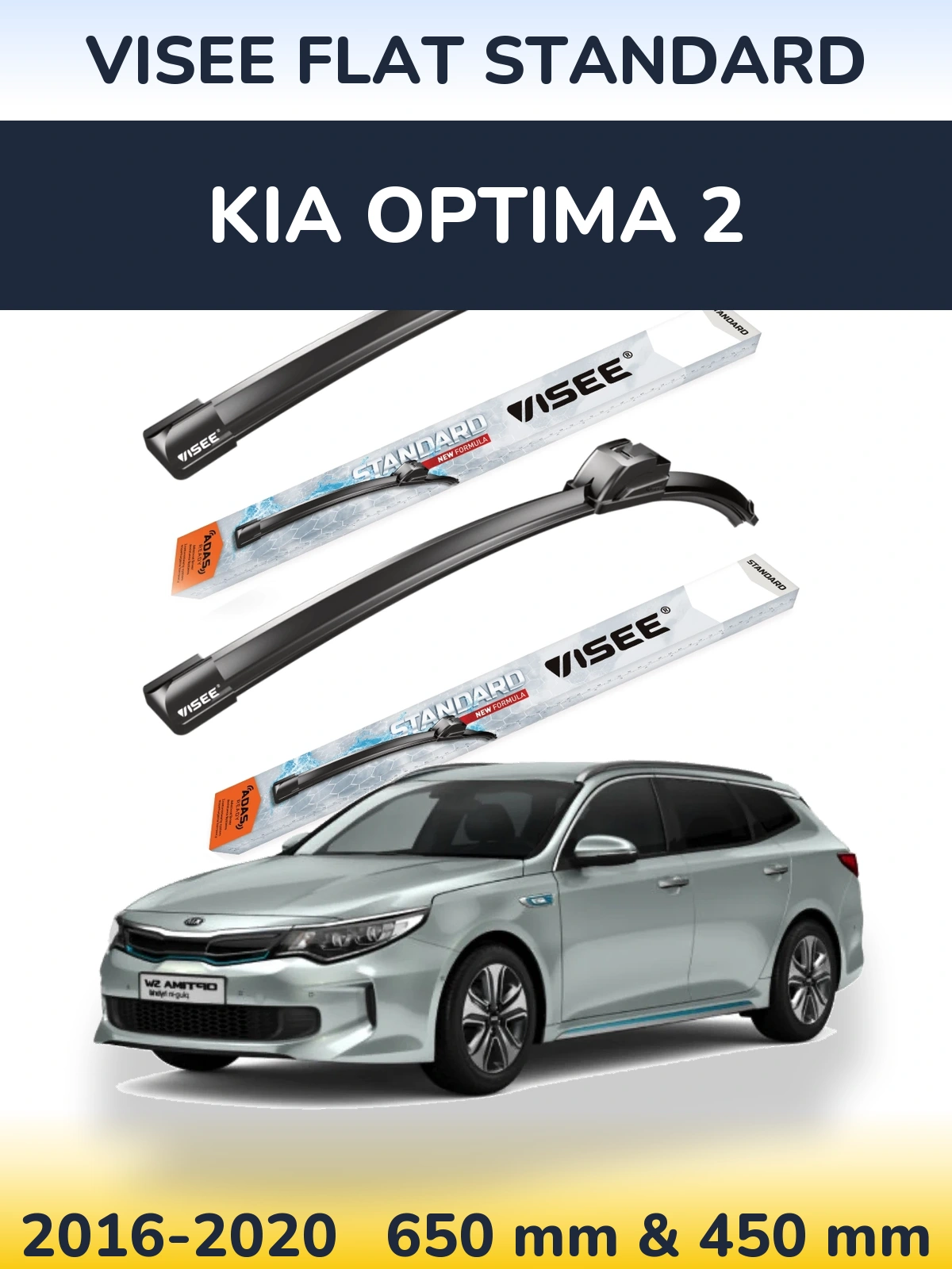 Komplet przednich wycieraczek VISEE FLAT STANDARD 650 & 450 mm do KIA Optima 2 2016-2020