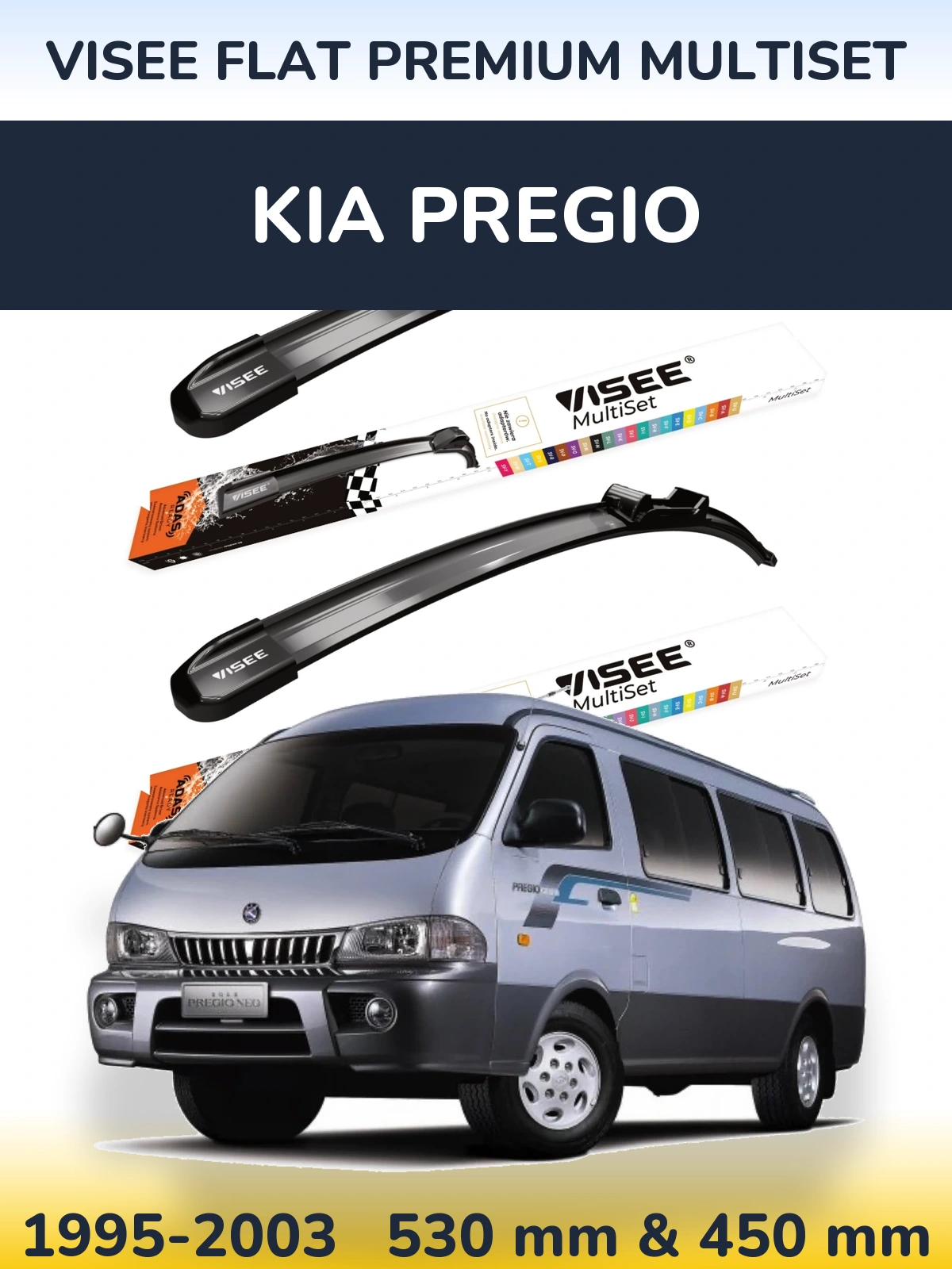Komplet przednich wycieraczek VISEE FLAT PREMIUM MultiSet 530 & 450 mm do KIA Pregio 1995-2003