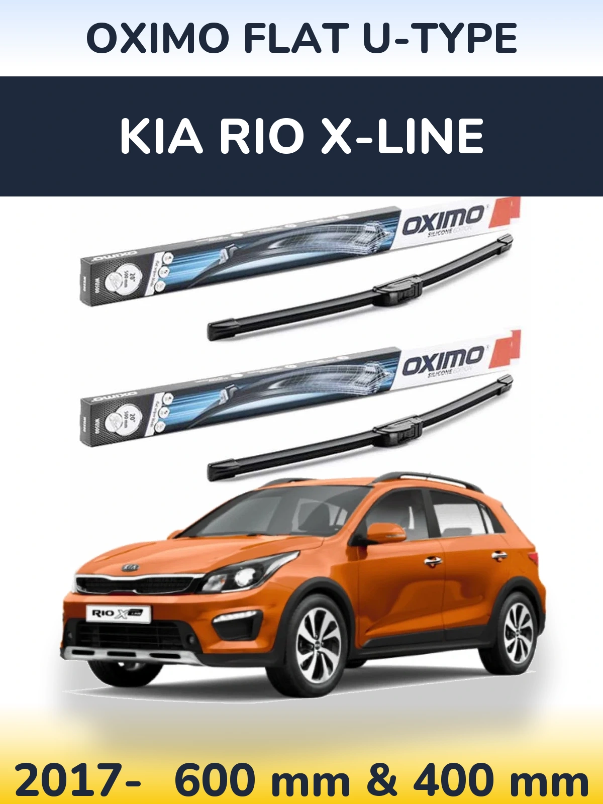 Комплект передних дворников Oximo Flat U-type 600 & 400 мм для KIA Rio X-Line 2017-2026