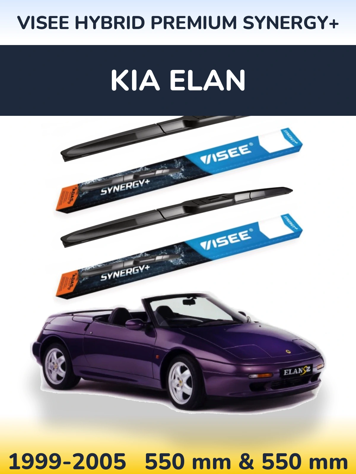 Front wiper blade set VISEE HYBRID PREMIUM SYNERGY+ 550 & 550 mm for KIA Elan 1999-2005