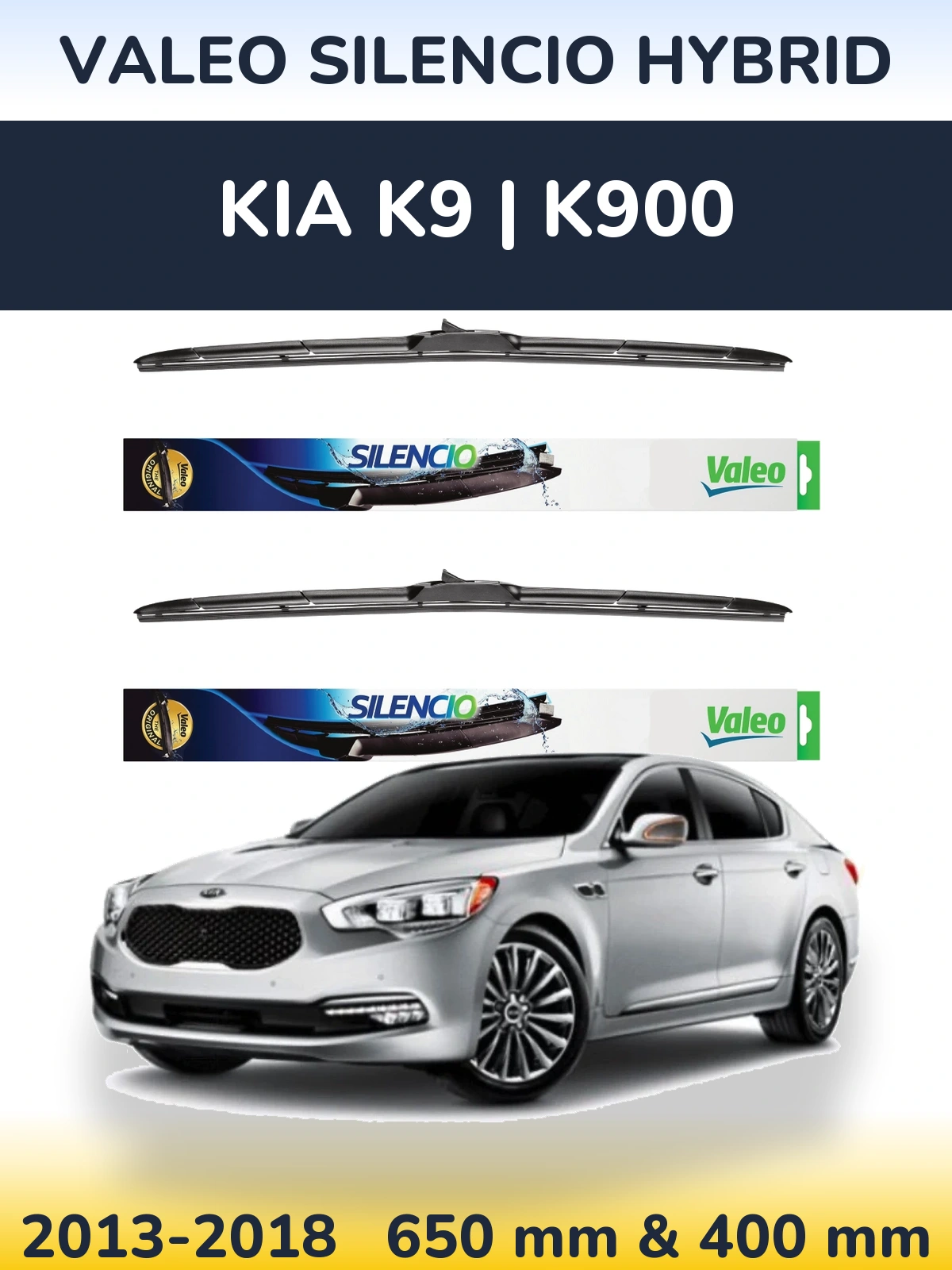 Front wiper blade set Valeo Silencio Hybrid 650 & 400 mm for KIA K9 | K900 2013-2018