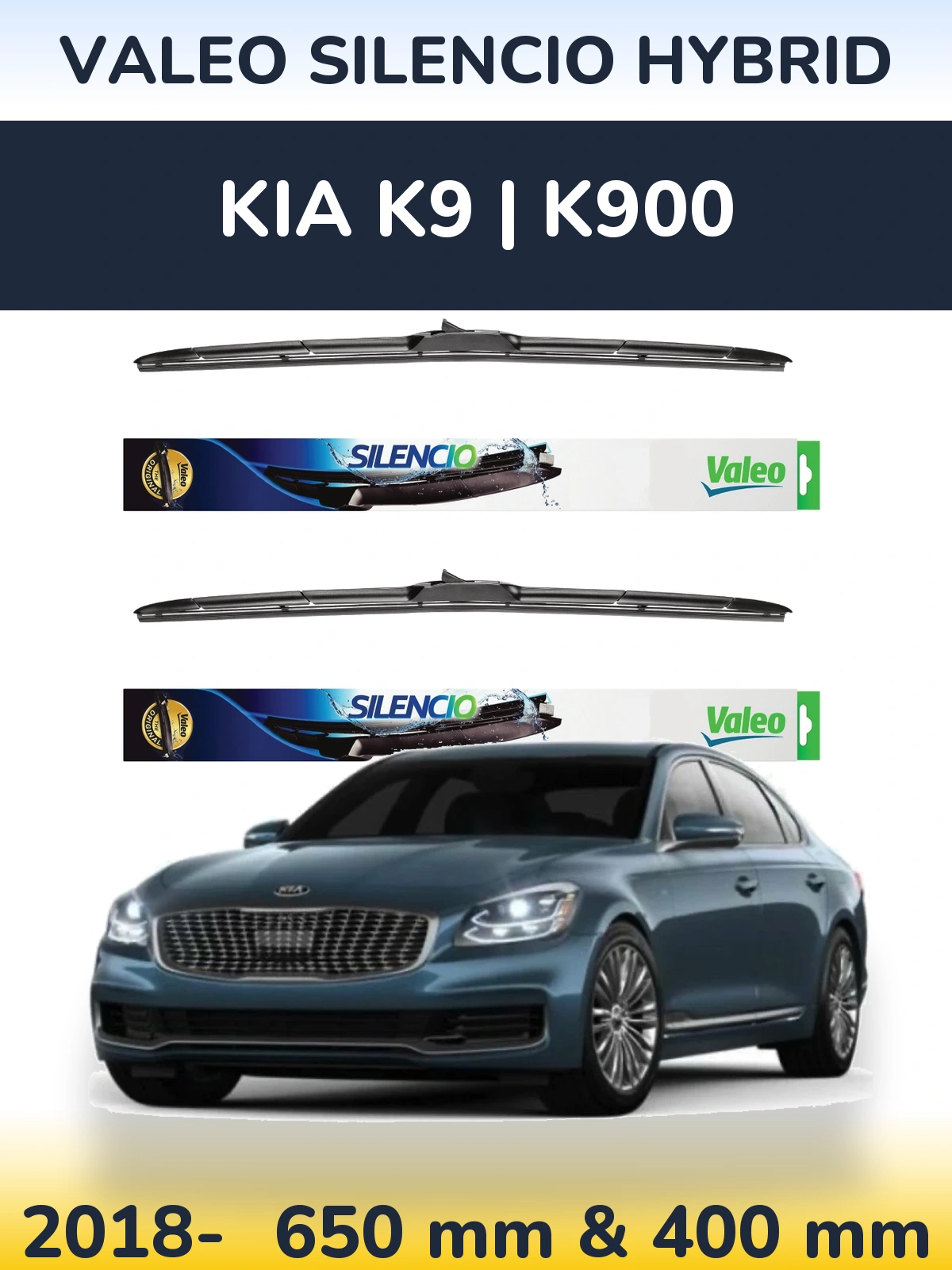 Komplet przednich wycieraczek Valeo Silencio Hybrid 650 & 400 mm do KIA K9 | K900 2018-2026